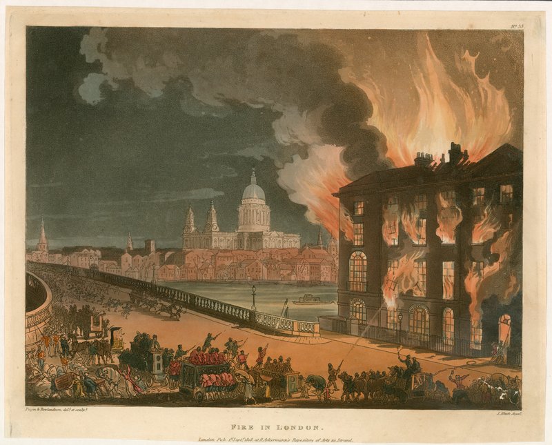 Feuer in London. Veröffentlicht am 1. September 1808 von English School