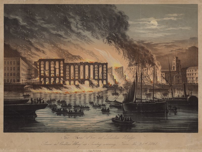 Feuer in der Nähe der London Bridge von English School