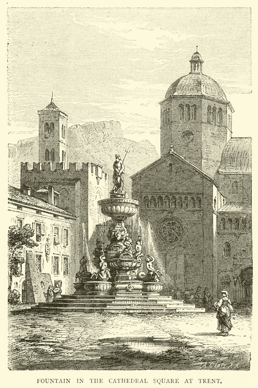 Brunnen auf dem Domplatz in Trient von English School