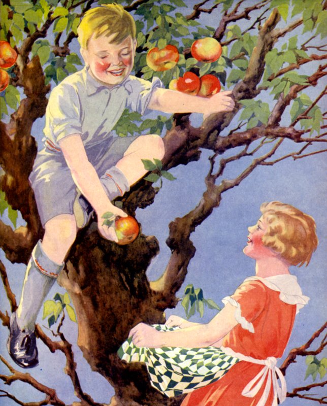 Apfelernte (Farblitho) von English School