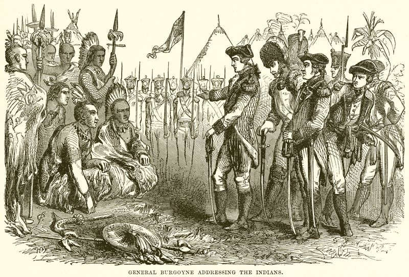 General Burgoyne spricht zu den Indianern von English School