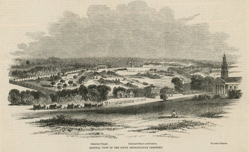 Gesamtansicht des South Metropolitan Cemetery von English School