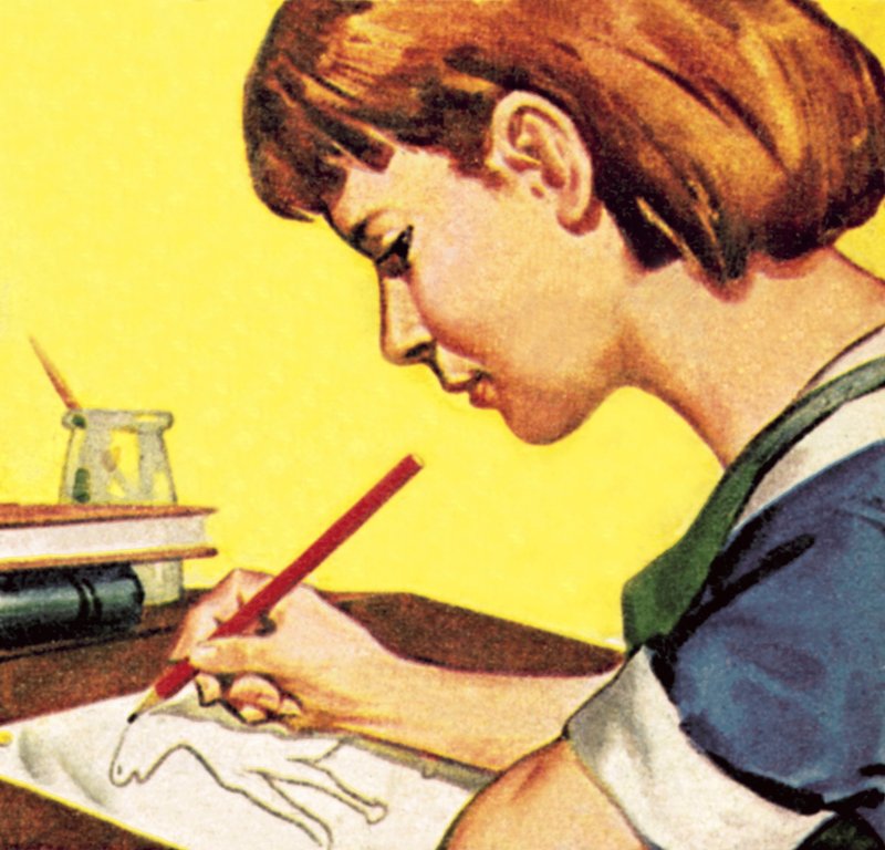 Mädchen zeichnet mit einem Bleistift von English School