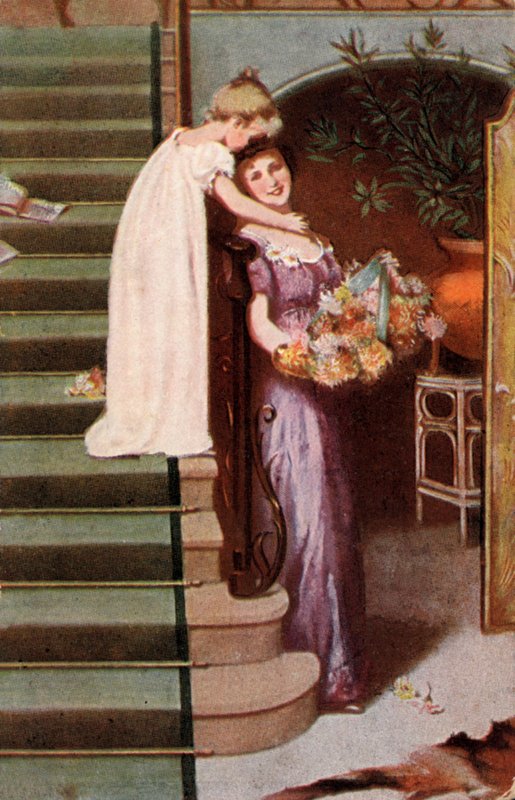 Mädchen umarmt Mutter von English School