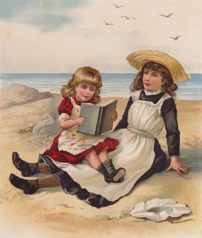 Mädchen lesen am Strand von English School