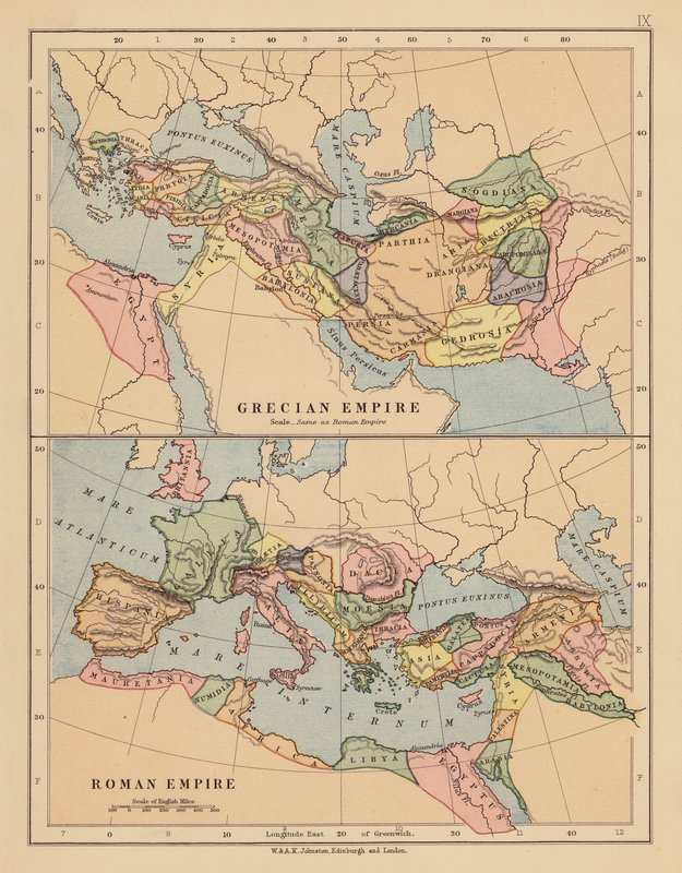 Griechisches Reich; Römisches Reich (Farblithografie) von English School