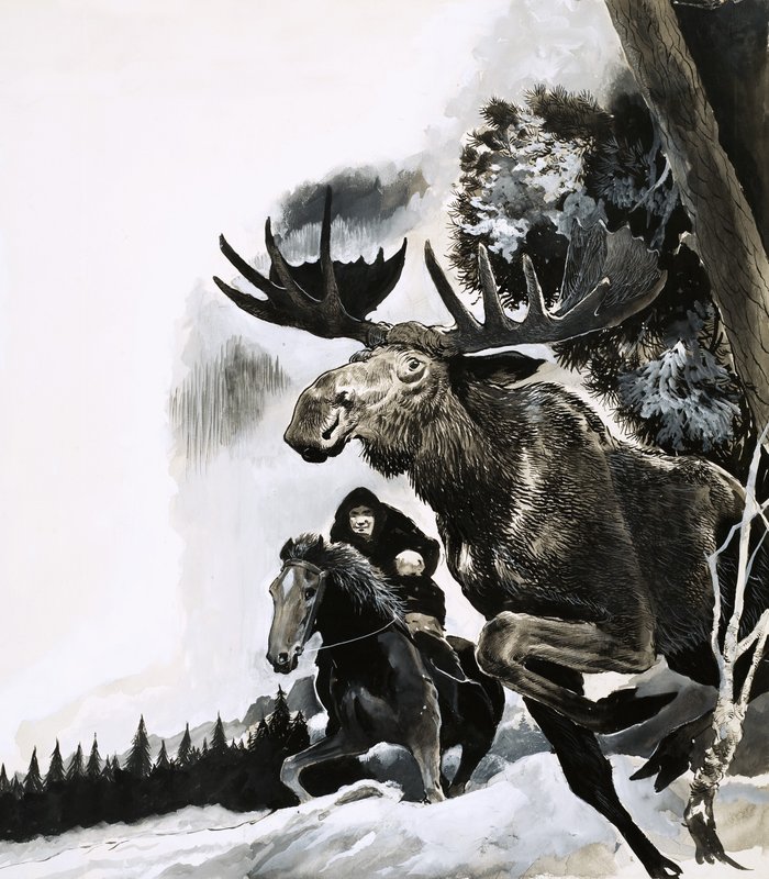 Jagd auf einen Elchbullen von English School