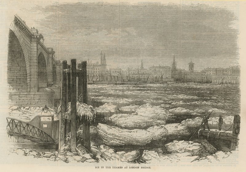 Eis auf der Themse an der London Bridge von English School