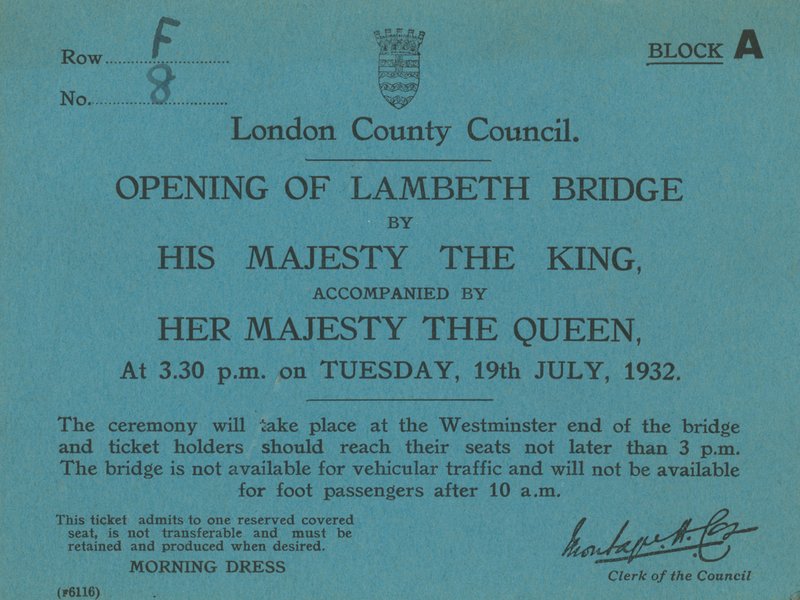 Einladung zur Eröffnung der Lambeth Brücke von English School