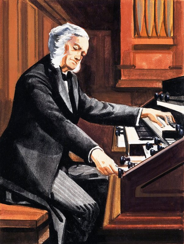 Mann spielt Orgel von English School
