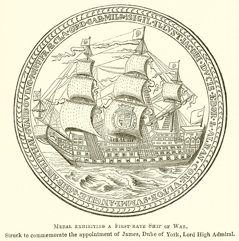 Medaille mit einem erstklassigen Kriegsschiff von English School