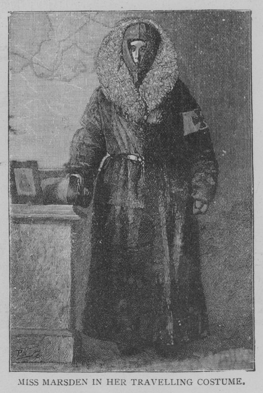Miss Marsden in ihrem Reisegewand (Gravur) von English School
