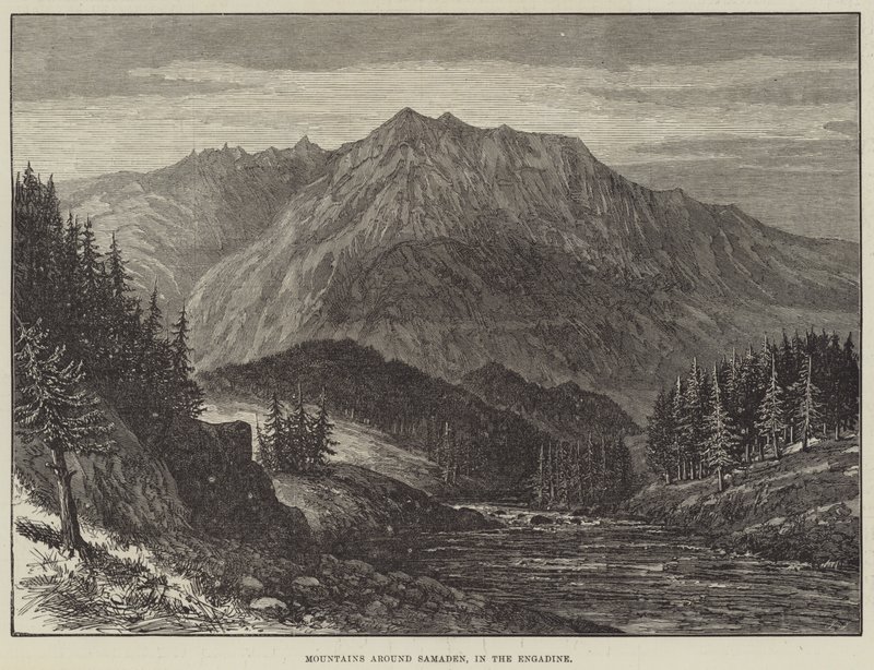 Berge um Samaden im Engadin (Gravur) von English School