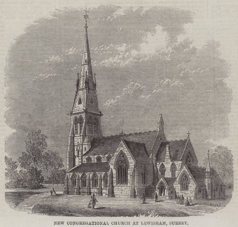 Neue Kongregationalkirche in Lewisham, Surrey (Stich) von English School