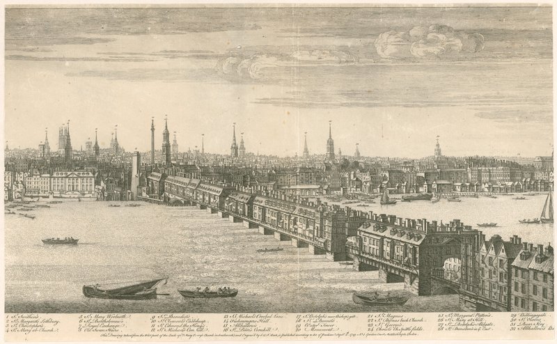 Alte London Bridge - Bucks Ansicht 1749 von English School
