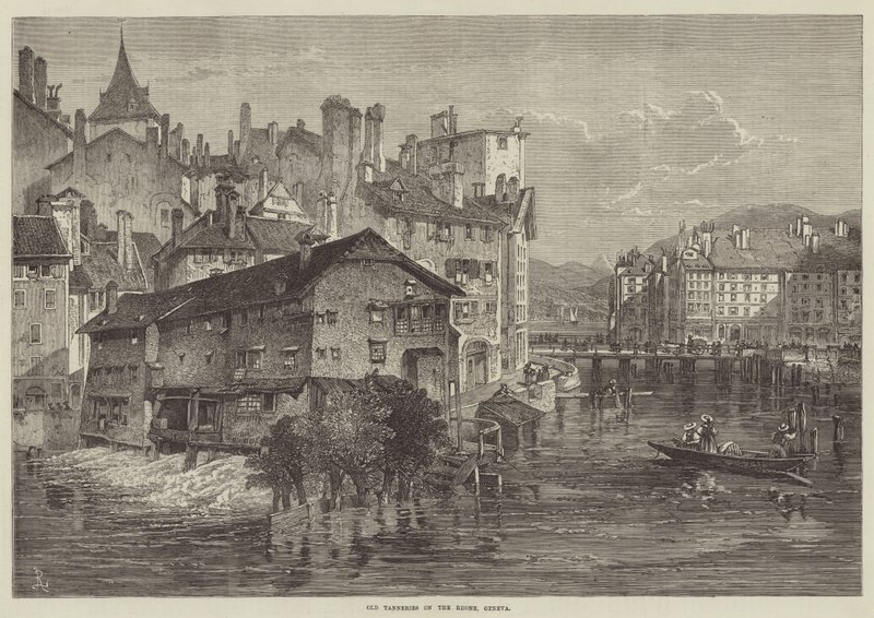 Alte Gerbereien am Rhone, Genf (Gravur) von English School