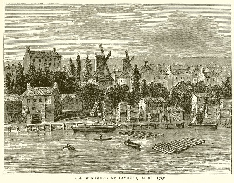 Alte Windmühlen in Lambeth, um 1750 von English School