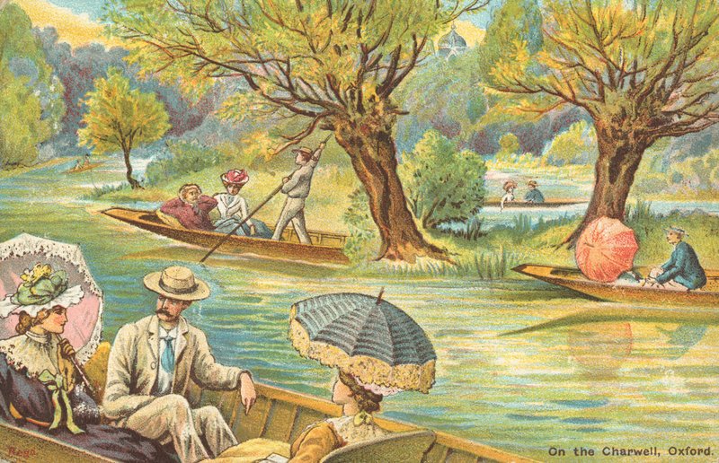 Auf dem Cherwell (Farblithographie) von English School