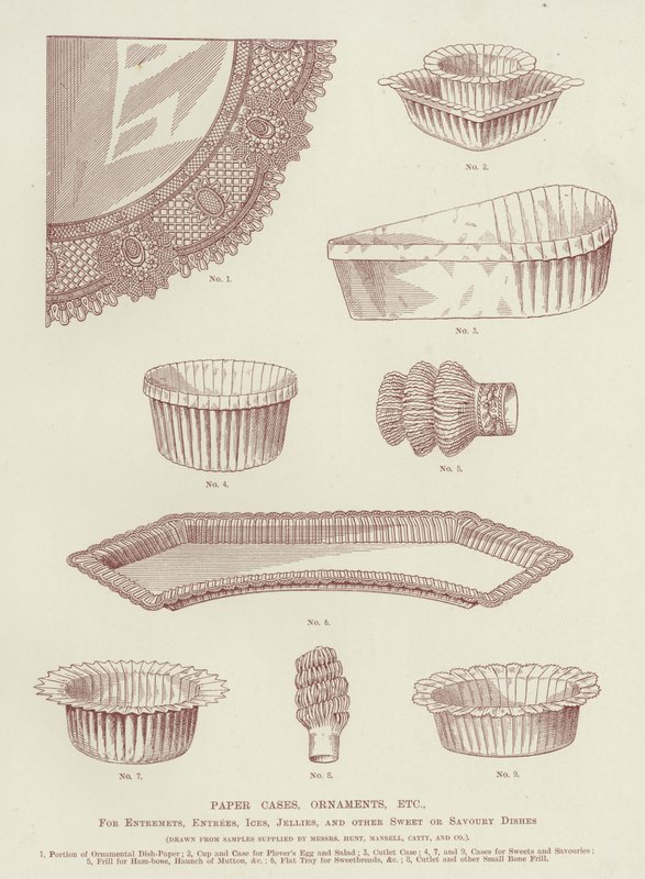 Papierhüllen, Ornamente usw. von English School