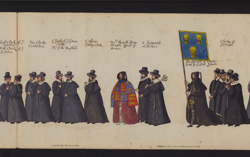 Begräbnisprozession von Königin Elisabeth I (farbiger Stich) von English School