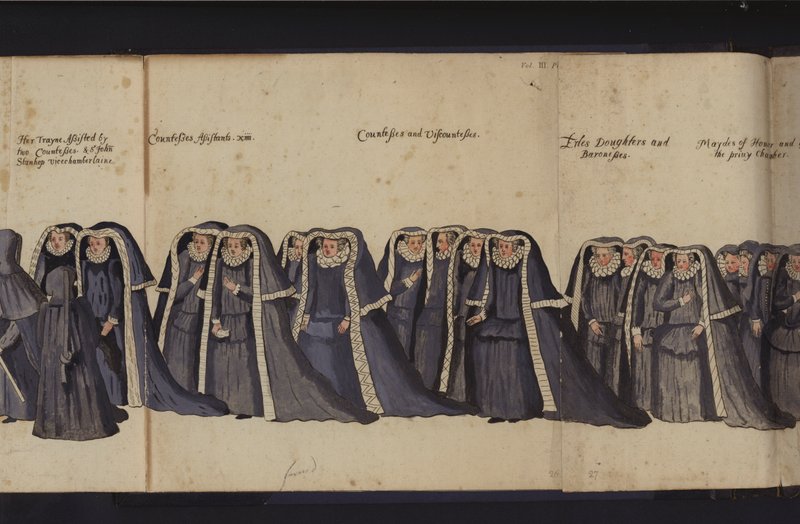 Begräbnisprozession von Königin Elisabeth I (farbiger Stich) von English School