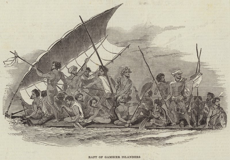 Floß der Gambier-Inselbewohner (Stich) von English School