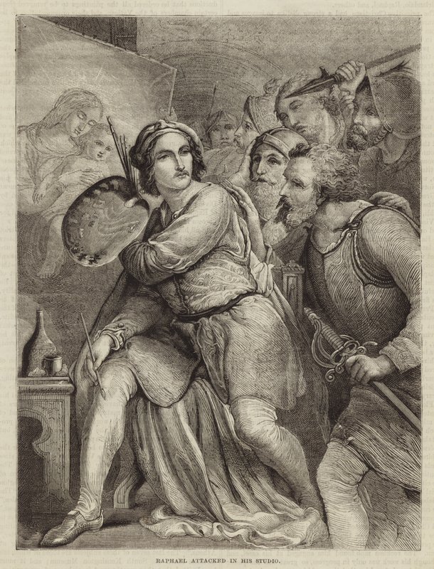 Raphael in seinem Atelier angegriffen von English School