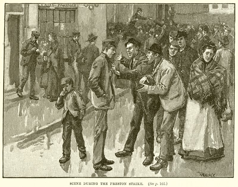 Szene während des Streiks in Preston von English School