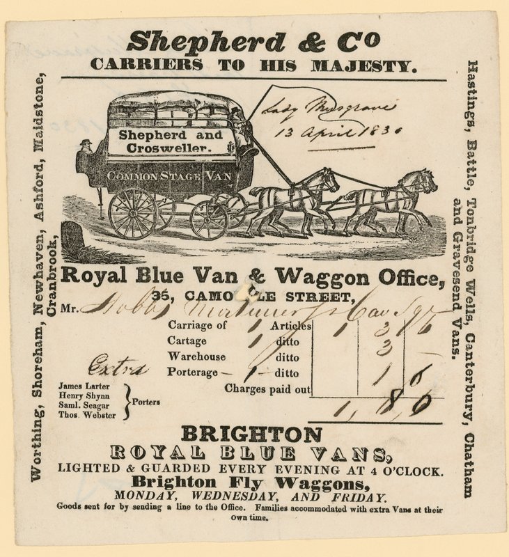 Shepherd & Co Rechnung. Brighton nach London von English School