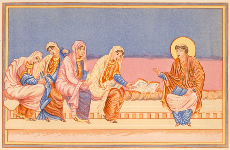 St. Hieronymus liest Eusachia und Paula vor von English School