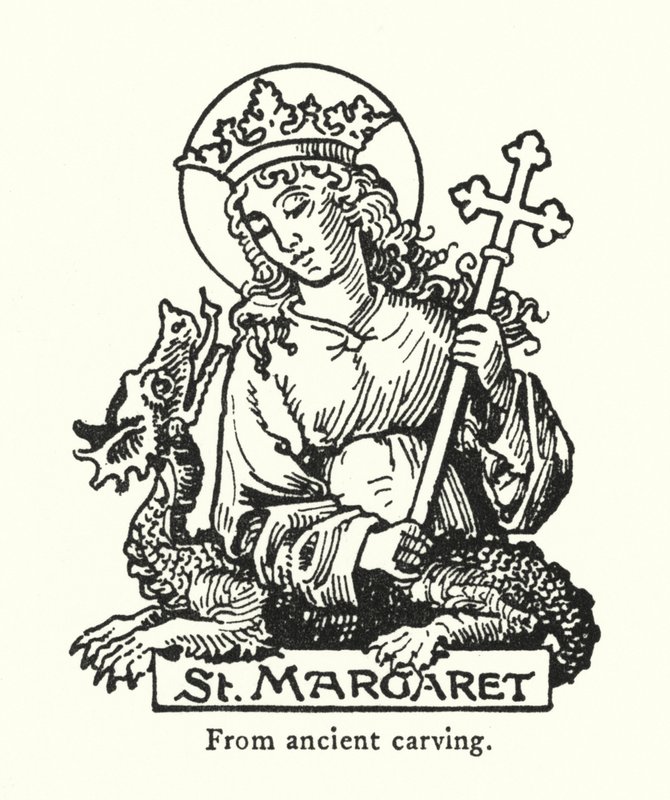 St. Margarete, aus alter Schnitzerei (Gravur) von English School