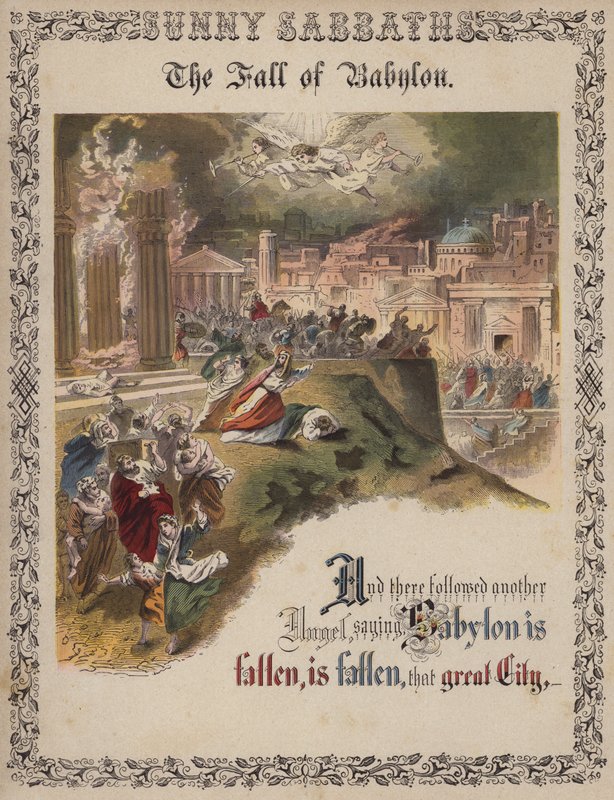 Der Fall Babylons (farbige Gravur) von English School