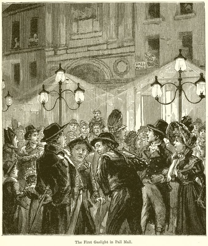 Das erste Gaslicht in Pall Mall von English School