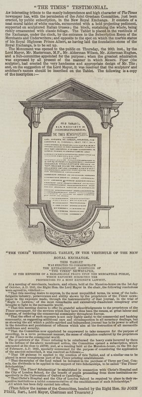Das Times-Denkmal (Gravur) von English School
