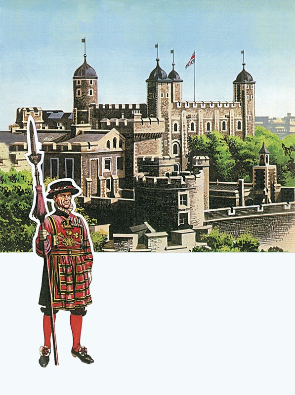 Der Tower von London mit Beefeater von English School