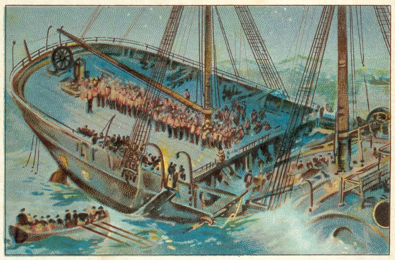 Das Wrack der "Birkenhead" (Chromolithografie) von English School