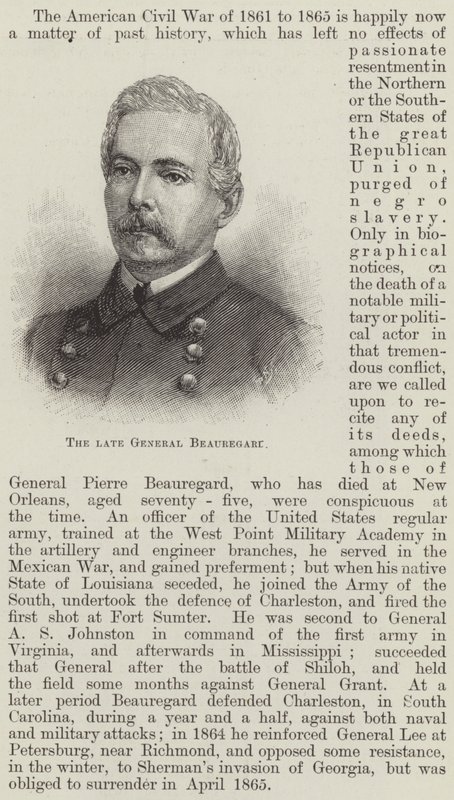 Der verstorbene General Beauregard (Gravur) von English School