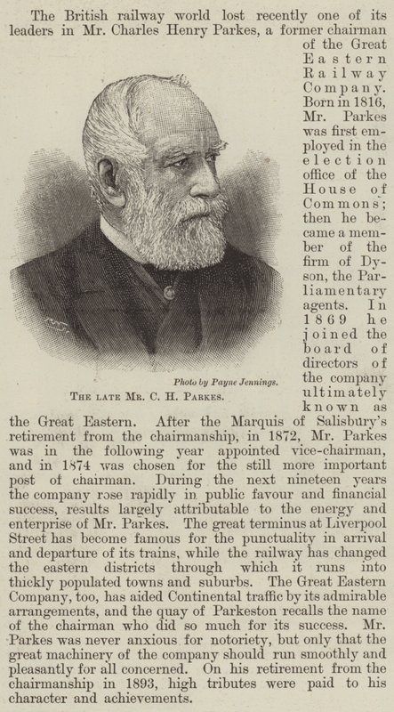 Der verstorbene Mr. C. H. Parkes (Gravur) von English School