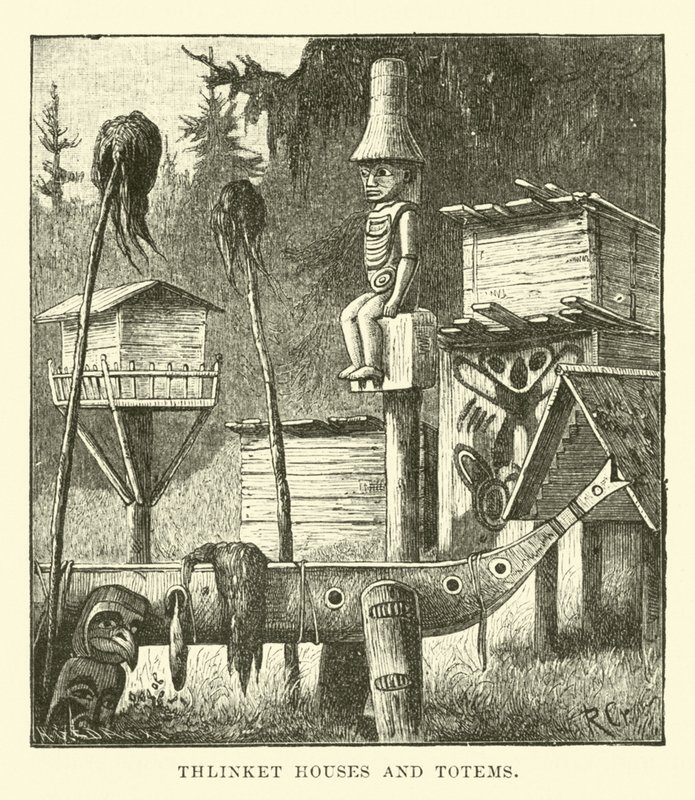 Thlinket-Häuser und Totems von English School