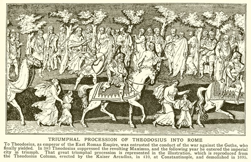 Triumphzug des Theodosius in Rom von English School