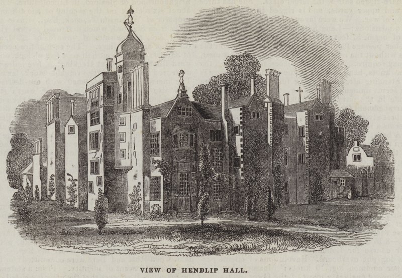Ansicht von Hendlip Hall (Stich) von English School