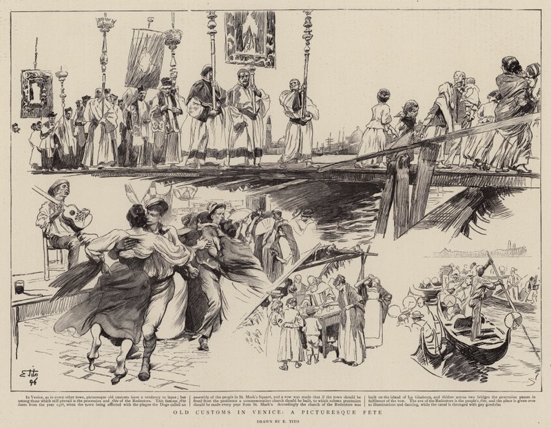 Alte Bräuche in Venedig, ein malerisches Fest von Ettore Tito