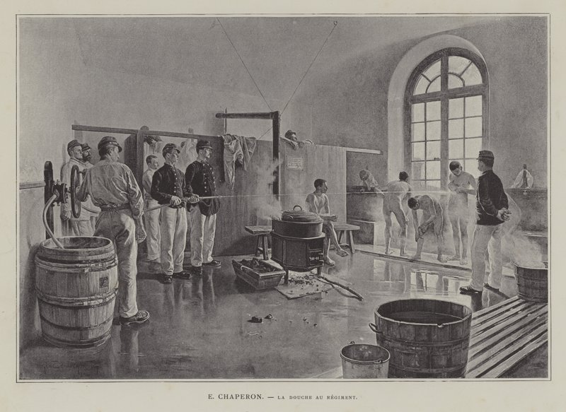 La Douche au Regiment von Eugene Chaperon