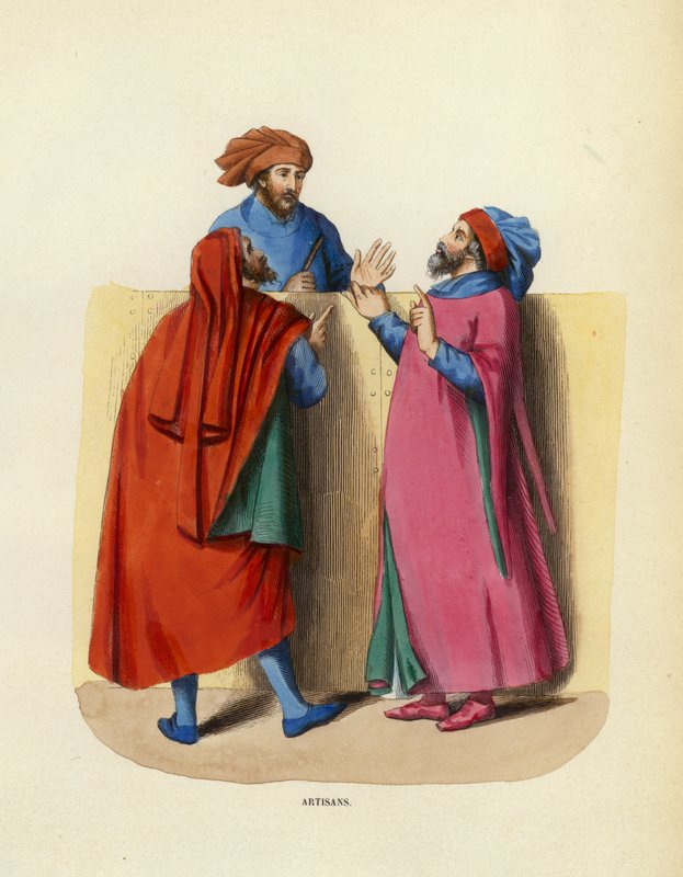 Handwerker (farbige Gravur) von European School