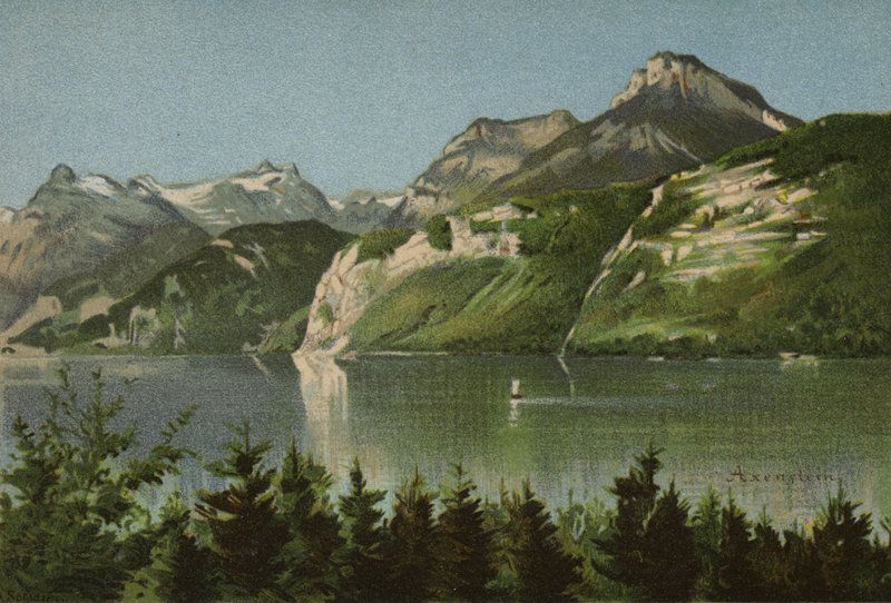 Vierwaldstättersee: Axenstein (Farblithografie) von European School