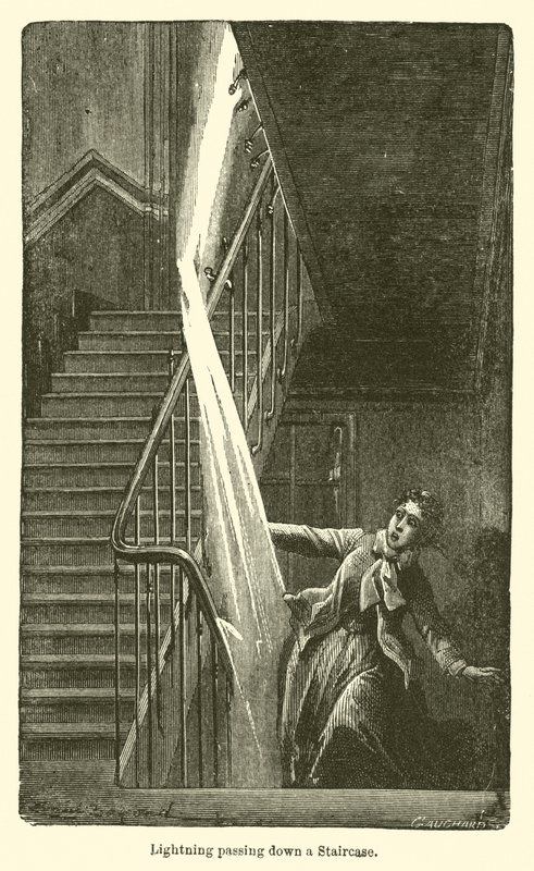 Blitz, der eine Treppe hinuntergeht von European School
