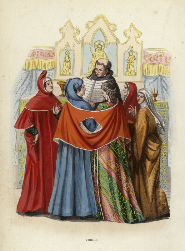 Hochzeit (farbige Gravur) von European School