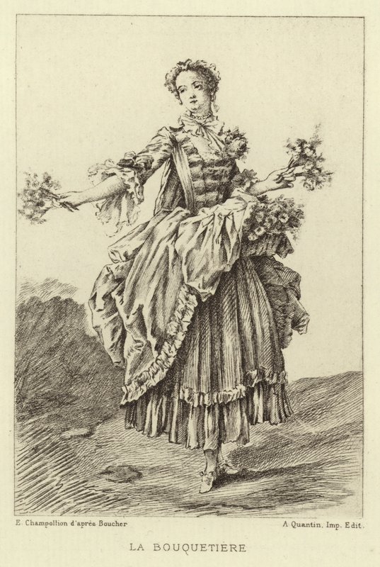 Die Blumenverkäuferin (Gravur) von Francois (after) Boucher