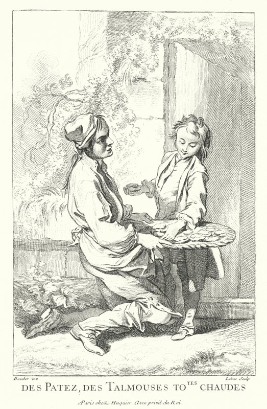 Kuchenverkäufer (Gravur) von Francois (after) Boucher