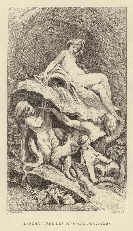 Tafel aus Verschiedenen Brunnen (Stich) von Francois (after) Boucher